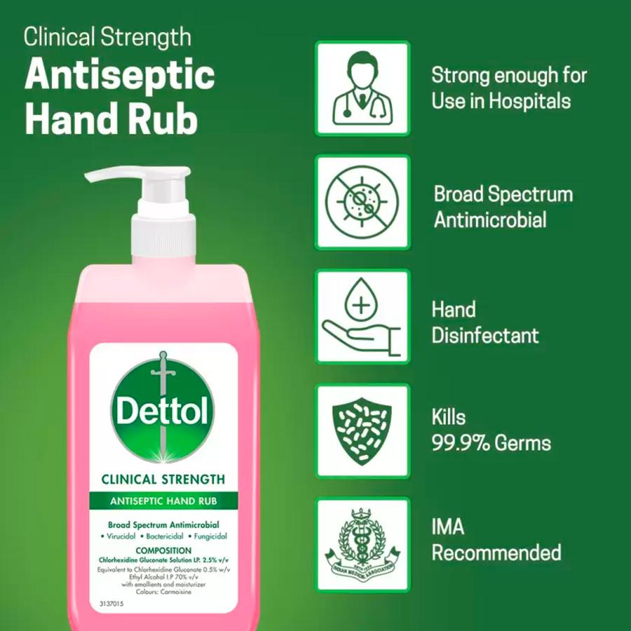 Dettol Clinical Strength Antiseptic Hand Rub Bottle, 500 Ml