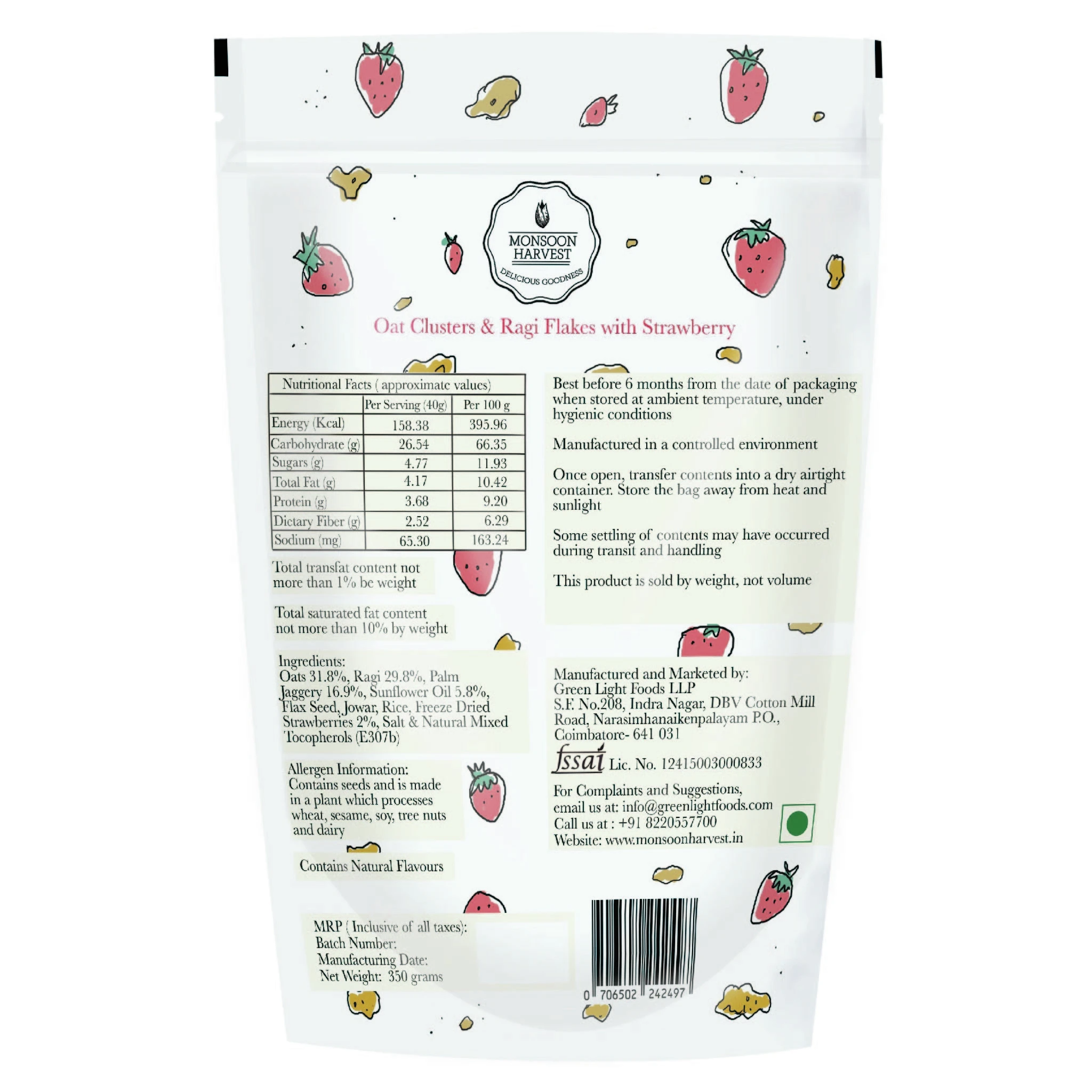 Breakfast Cereal - Oat Clusters & Ragi Flakes With Strawberry 350 G
